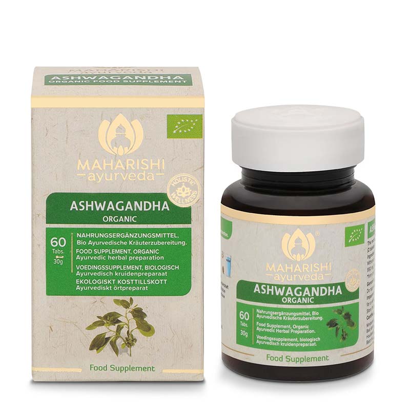 Ashwagandha Tabletten, Bio – Dose mit Faltschachtel