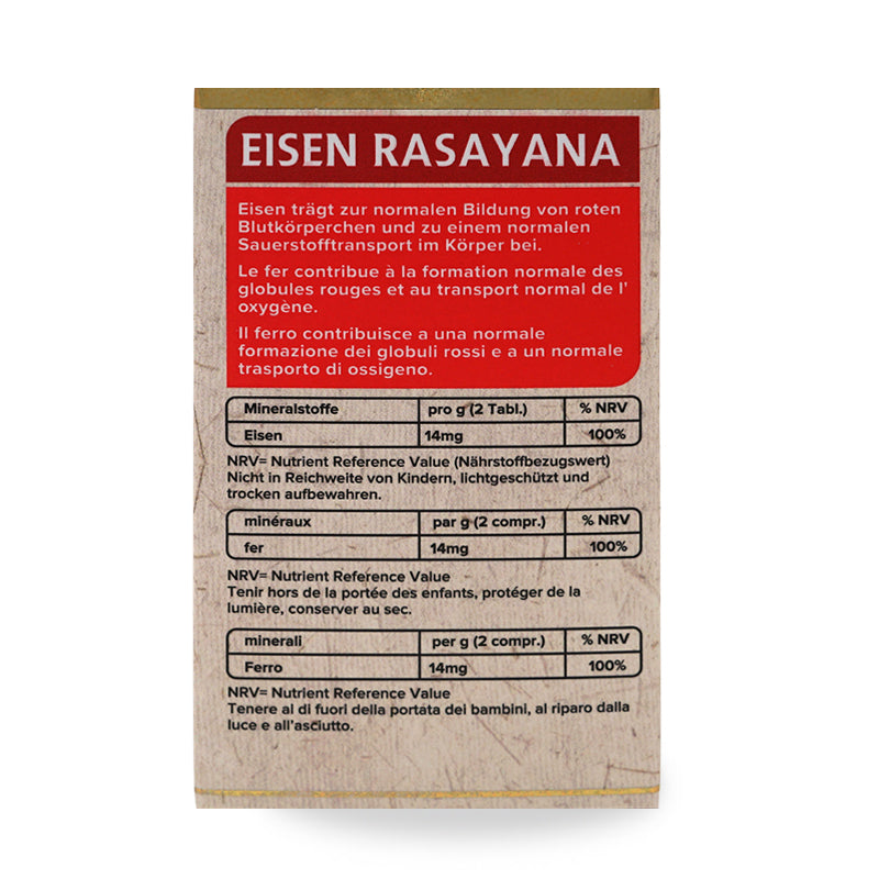 Eisen-Rasayana – Rückseite der Faltschachtel