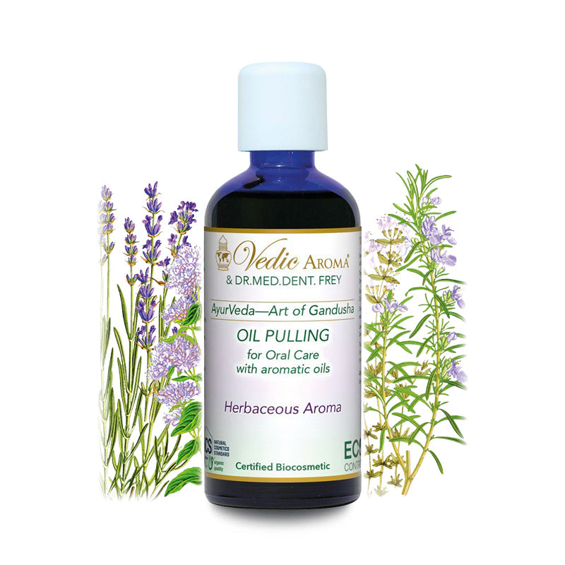 Mundziehöl Kräuteraroma Gandusha – Flasche mit Thymian, Rosmarin, Oregano und Lavendel
